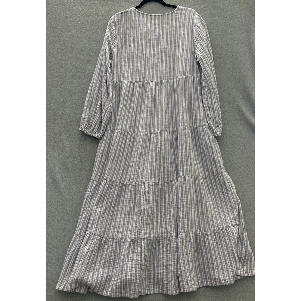 Universal Thread Cotton Seersucker Maxi Dress Sz M Blue Tiered Coastal Beachy - Picture 3 of 9